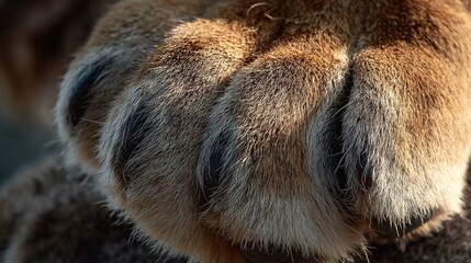   Close-up photo of a dog's black and white striped paw