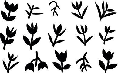 Black and white floral pattern with botanical illustrations for background designs