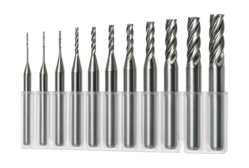 Precision micro end mill set for fine machining in electronics.