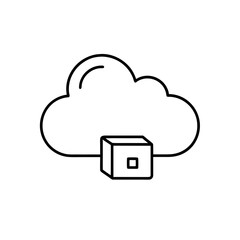 Cloud with a cube outline illustration on transparent background