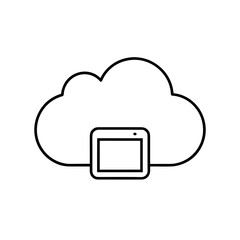 Cloud storage with tablet outline icon art on transparent background