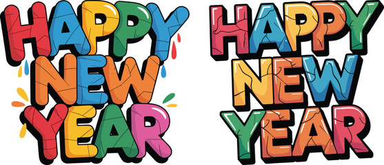 Colorful Happy New Year Typography Text Graphic Design