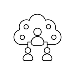 Cloud network connecting people outline art on transparent background
