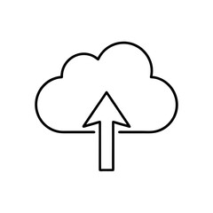 Cloud with arrow pointing up in outline style on transparent background