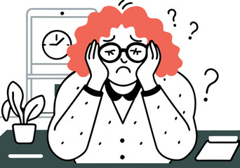 Overwhelmed Businesswoman with Head in Hands in Modern Office