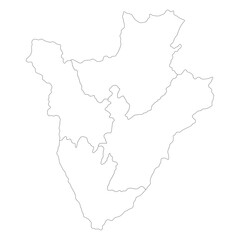 Burundi map four regions. Map of Burundi four regions in white color