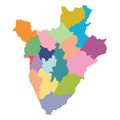 Burundi map regions. Map of Burundi regions in multicolor