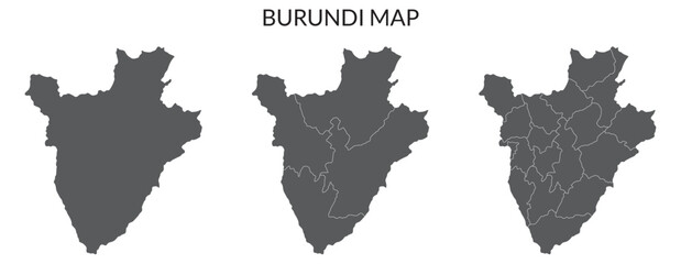 Burundi map set. Map of Burundi in set with grey color