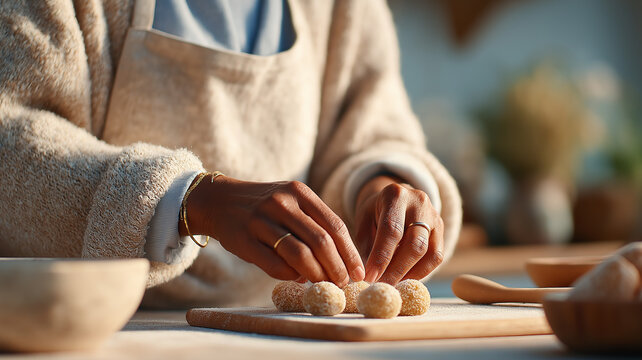 Woman Preparing Sweets at Home