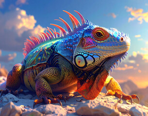 Colorful Lizard Illustration &ndash; Bright Exotic Reptile in Vibrant Style