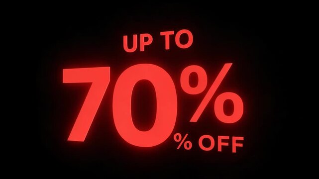 Up to 70 percent off sale announcement in bright red