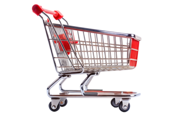 Red and Silver Shopping Cart, detailed, cutout, PNG, isolated on white or transparent background, AI