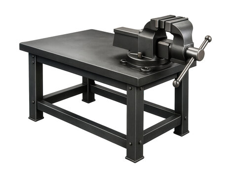 Metal workbench featuring a dual-action vise, ideal for welding tasks.