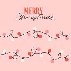 Cute simple Christmas greeting card with garland lights. Festive colorful holiday decoration. Perfect for cards, invitations, posters, home decor, and seasonal design. Flat vector illustration