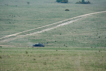 British army Challenger 2 II FV4034 main battle tank in action on a military exercise
