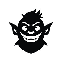 Black silhouette troll face vector art illustration
