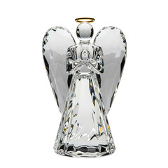Crystal angel figurine with golden halo and elegant wings, isolated on transparent background. Religious symbol, decoration for celebrations for easter and christmas 