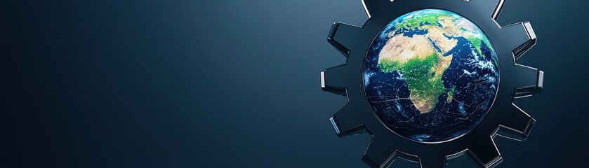 Fototapeta premium Globalization concept. Planet Earth with Gear Symbolizing Industry Development and Global Connection in Technology and Innovation
