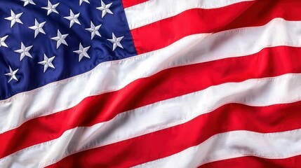Fototapeta premium Flag concept. Close-Up View of Glistening American Flag with Rich Colors and Beautiful Texture on Waving Fabric Surface