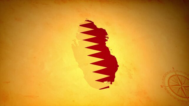 Animated Map of QATAR with Flag in Body Isolated on Vintage Background