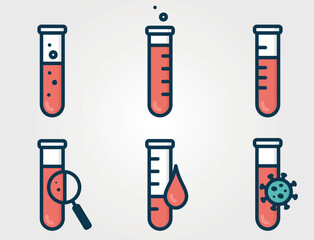 Test tube icon set. Laboratory, healthcare and microbiology testing symbols. Isolated vector color images