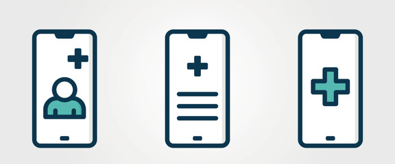 Digital healthcare icons. Patient portal in smartphone. Isolated vector color images
