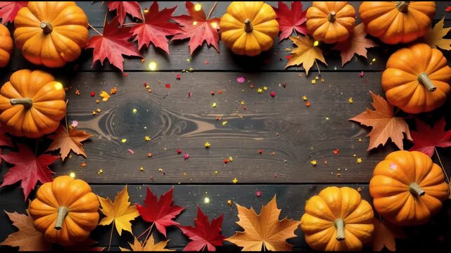 autumn background with autumn leaves and pumpkins, halloween and thanksgiving day concept 