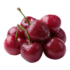 Fresh and Juicy Cherries with Water Droplets on Isolated Background