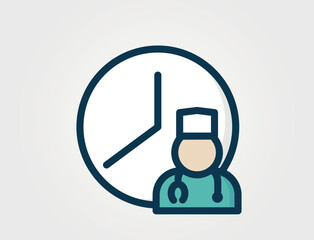 Doctor appointment time icon. Medical reminder. Clock and doctor. Health care isolated vector color image