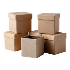 Stack of Brown Craft Paper Gift Boxes on White Background