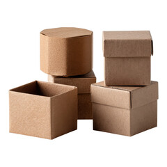 Brown Craft Boxes Stacked in Various Sizes on White Background