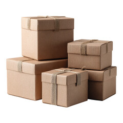 Stacked Brown Gift Boxes with Twine on White Background