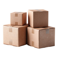 Stacked Brown Cardboard Boxes on a White Background