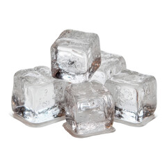 Clear Ice Cubes Piled on White Background for Beverage Decoration