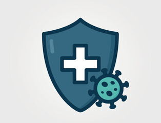 Virus protection icon. Health care shield. Medical safety symbol. Isolated vector color image
