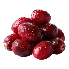 Fresh Red Cranberries with Water Droplets on a White Background