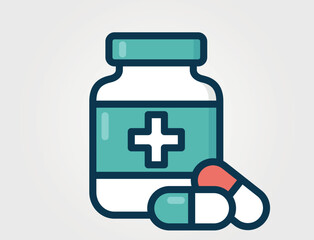 Pill bottle icon. Pharmaceutical and medication design element. Isolated vector color image