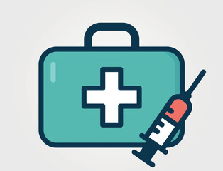 First aid kit and syringe illustration. Healthcare and medical symbol. Isolated vector color image