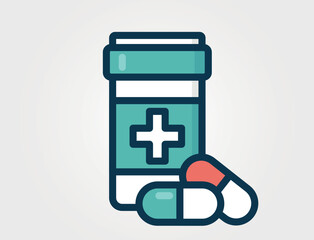 Pill bottle icon. Pharmaceutical, therapy and medication symbol. Isolated vector color image