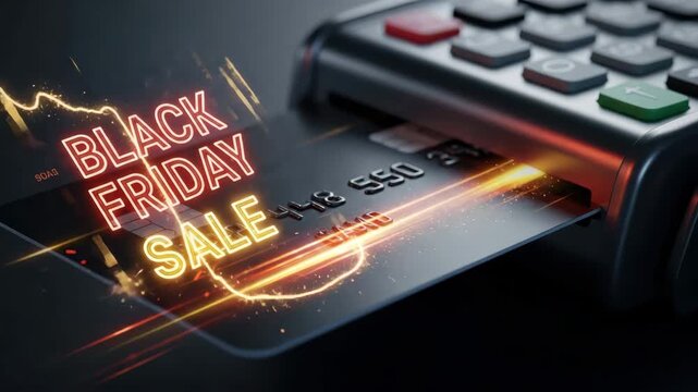 A credit card being swiped in a card reader for black friday sale event