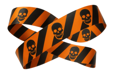 Orange and black caution tape with skulls, ideal for marking hazardous spill areas.