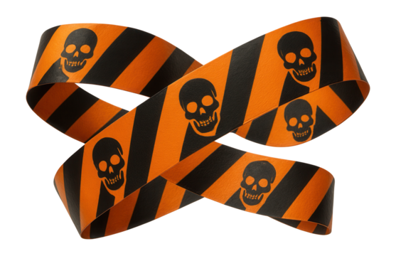 Orange and black caution tape with skulls, ideal for marking hazardous spill areas.