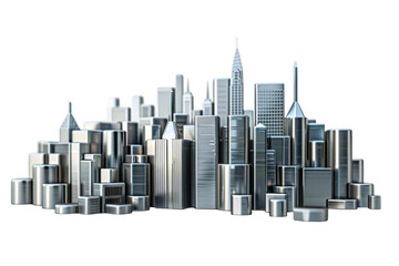 Detailed Metallic Cityscape with Diverse Architectural Building Silhouettes architecture