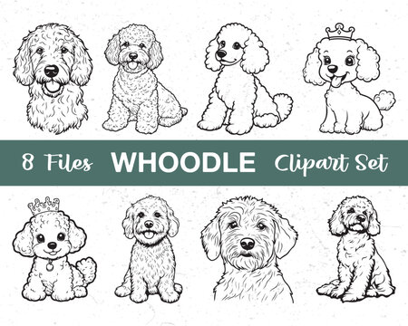 Whoodle Dog Line Art Clipart Set