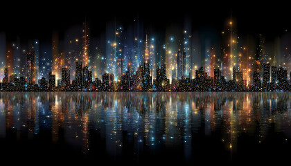 Fototapeta premium City shape sparkle light glitter architecture metropolis cityscape.