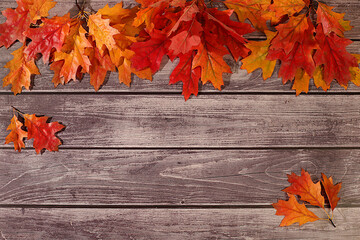 Hello, Autumn A vibrant autumn abstract composition with maple leaves, a beautiful still life, and a Thanksgiving concept, banner and design template, greeting card, and greetings