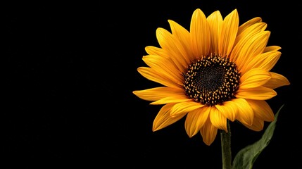   A sunflower in focus against a dark backdrop, with its center softly blurred