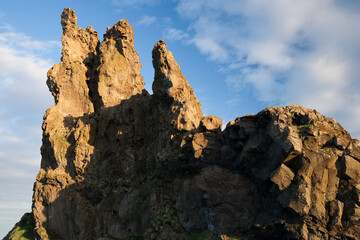 Lava formation Londrangar on Snaefellsnes peninsula in Iceland at sunset