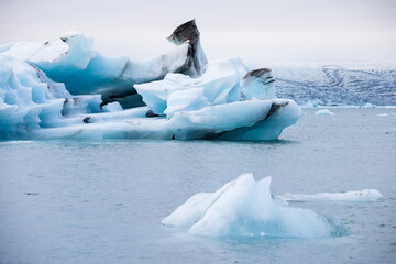 Ice floes on glacier lagoon Jokulsarlon in Iceland