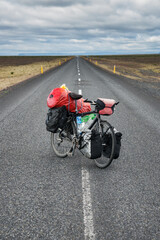 Touring bike on the ring road in Iceland